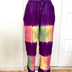 Purple rainbow tie dye pants NWOT